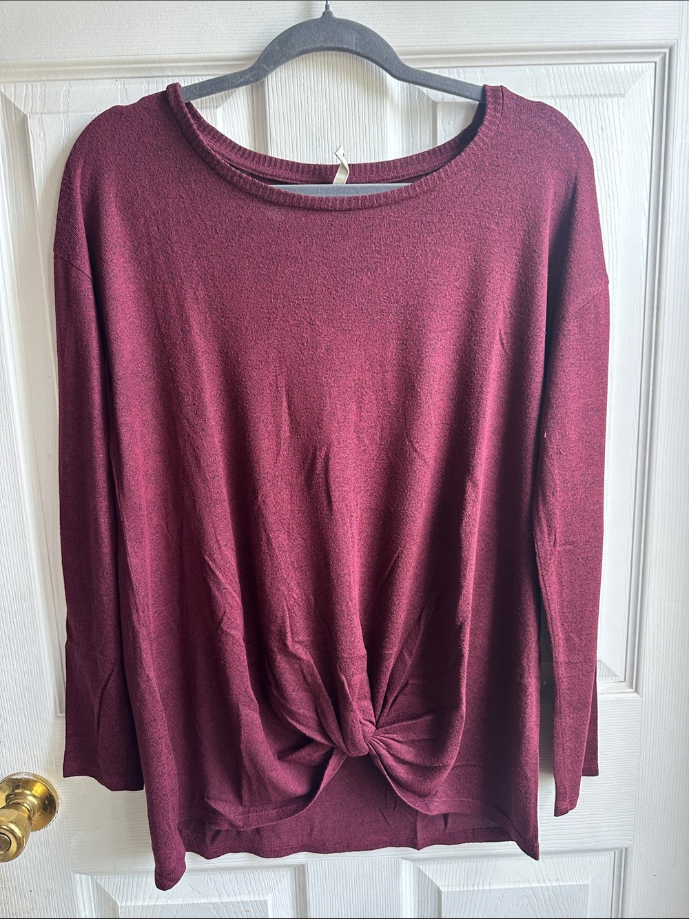 Versona Twist-Front Long Sleeve Top - Burgundy